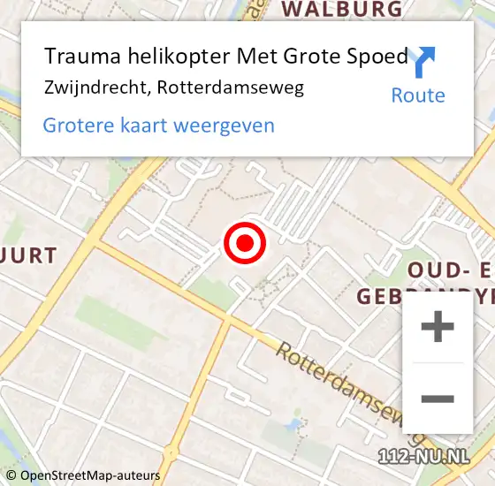 Locatie op kaart van de 112 melding: Trauma helikopter Met Grote Spoed Naar Zwijndrecht, Rotterdamseweg op 10 oktober 2023 08:56