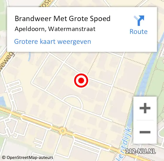 Locatie op kaart van de 112 melding: Brandweer Met Grote Spoed Naar Apeldoorn, Watermanstraat op 10 oktober 2023 09:03