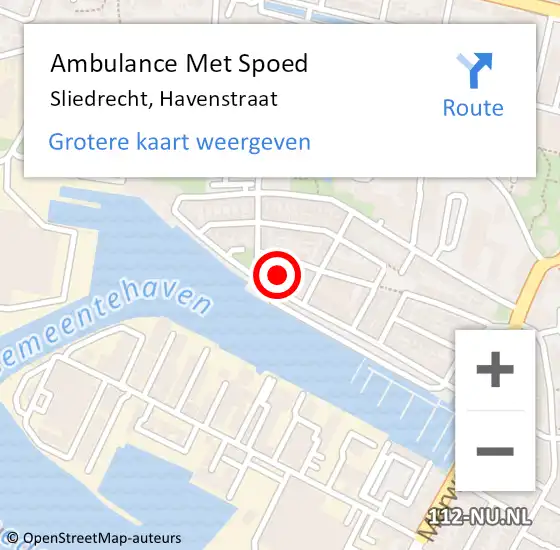 Locatie op kaart van de 112 melding: Ambulance Met Spoed Naar Sliedrecht, Havenstraat op 10 oktober 2023 09:05