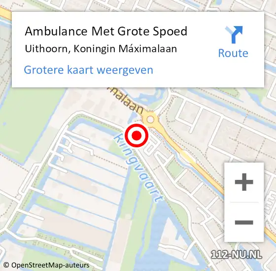 Locatie op kaart van de 112 melding: Ambulance Met Grote Spoed Naar Uithoorn, Koningin Máximalaan op 10 oktober 2023 09:12