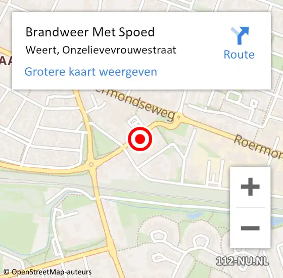 Locatie op kaart van de 112 melding: Brandweer Met Spoed Naar Weert, Onzelievevrouwestraat op 10 oktober 2023 09:33