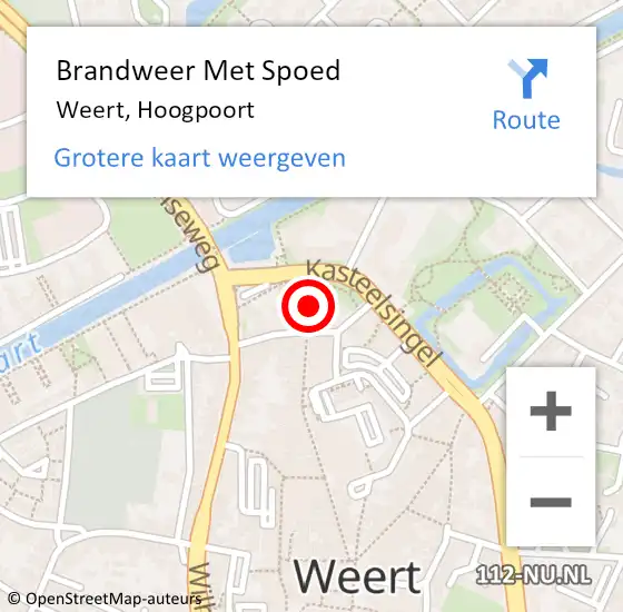 Locatie op kaart van de 112 melding: Brandweer Met Spoed Naar Weert, Hoogpoort op 10 oktober 2023 09:37