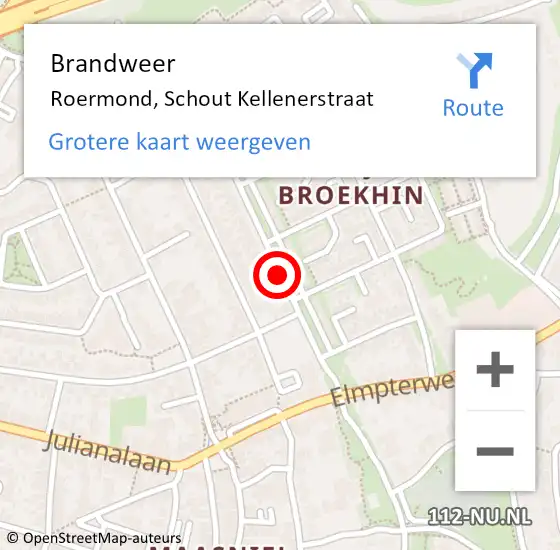 Locatie op kaart van de 112 melding: Brandweer Roermond, Schout Kellenerstraat op 11 september 2014 08:02