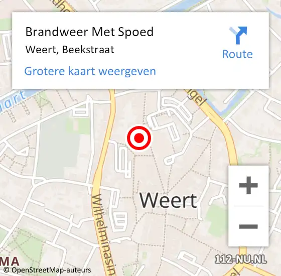 Locatie op kaart van de 112 melding: Brandweer Met Spoed Naar Weert, Beekstraat op 10 oktober 2023 09:51