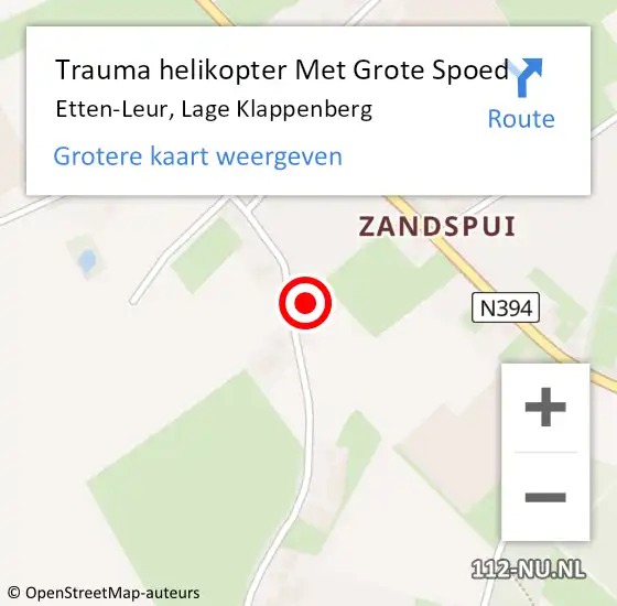 Locatie op kaart van de 112 melding: Trauma helikopter Met Grote Spoed Naar Etten-Leur, Lage Klappenberg op 10 oktober 2023 10:18
