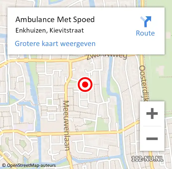 Locatie op kaart van de 112 melding: Ambulance Met Spoed Naar Enkhuizen, Kievitstraat op 10 oktober 2023 10:24