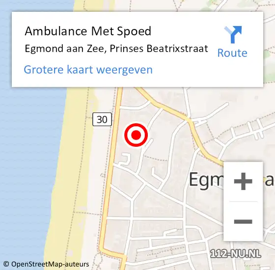 Locatie op kaart van de 112 melding: Ambulance Met Spoed Naar Egmond aan Zee, Prinses Beatrixstraat op 10 oktober 2023 10:38