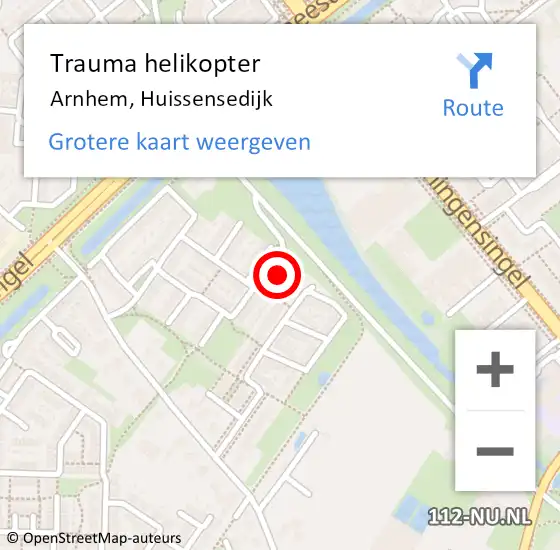 Locatie op kaart van de 112 melding: Trauma helikopter Arnhem, Huissensedijk op 10 oktober 2023 11:27