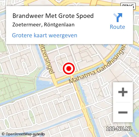 Locatie op kaart van de 112 melding: Brandweer Met Grote Spoed Naar Zoetermeer, Röntgenlaan op 10 oktober 2023 11:31