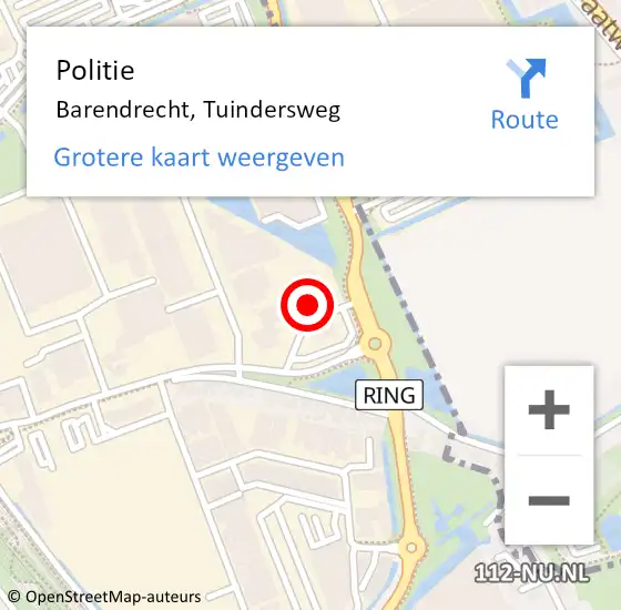 Locatie op kaart van de 112 melding: Politie Barendrecht, Tuindersweg op 10 oktober 2023 11:43