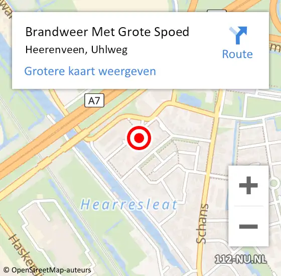 Locatie op kaart van de 112 melding: Brandweer Met Grote Spoed Naar Heerenveen, Uhlweg op 10 oktober 2023 12:13