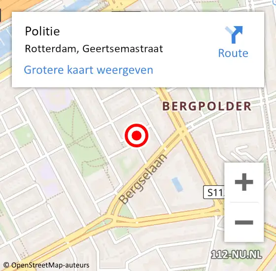 Locatie op kaart van de 112 melding: Politie Rotterdam, Geertsemastraat op 10 oktober 2023 12:29