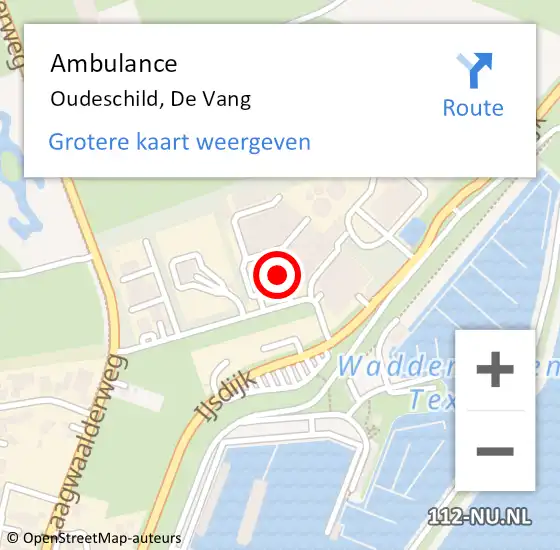 Locatie op kaart van de 112 melding: Ambulance Oudeschild, De Vang op 10 oktober 2023 12:31