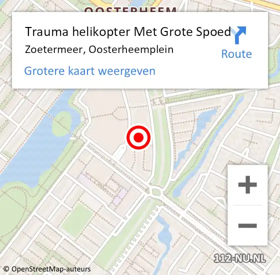 Locatie op kaart van de 112 melding: Trauma helikopter Met Grote Spoed Naar Zoetermeer, Oosterheemplein op 10 oktober 2023 12:57