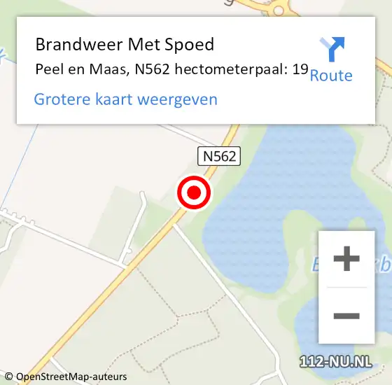 Locatie op kaart van de 112 melding: Brandweer Met Spoed Naar Peel en Maas, N562 hectometerpaal: 19 op 10 oktober 2023 13:23