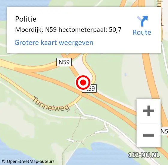 Locatie op kaart van de 112 melding: Politie Moerdijk, N59 hectometerpaal: 50,7 op 10 oktober 2023 13:39