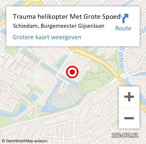 Locatie op kaart van de 112 melding: Trauma helikopter Met Grote Spoed Naar Schiedam, Burgemeester Gijsenlaan op 10 oktober 2023 14:00