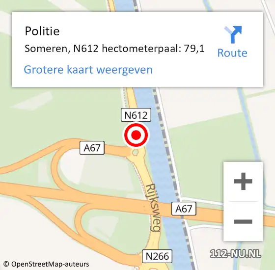 Locatie op kaart van de 112 melding: Politie Someren, N612 hectometerpaal: 79,1 op 10 oktober 2023 14:03