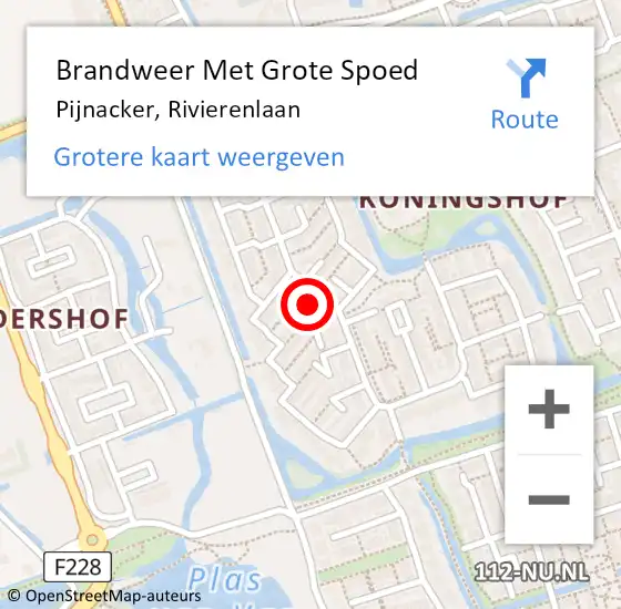 Locatie op kaart van de 112 melding: Brandweer Met Grote Spoed Naar Pijnacker, Rivierenlaan op 10 oktober 2023 14:04