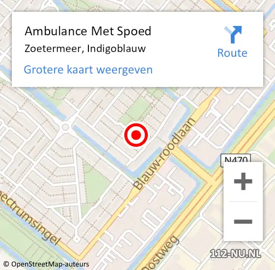 Locatie op kaart van de 112 melding: Ambulance Met Spoed Naar Zoetermeer, Indigoblauw op 10 oktober 2023 14:25