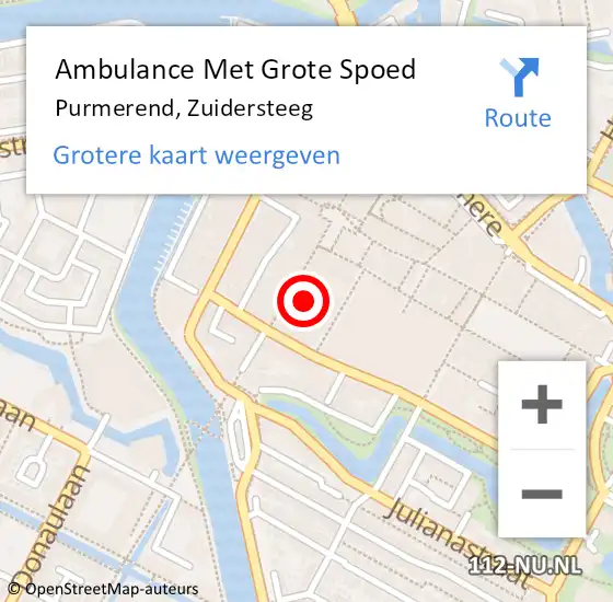 Locatie op kaart van de 112 melding: Ambulance Met Grote Spoed Naar Purmerend, Zuidersteeg op 10 oktober 2023 14:28