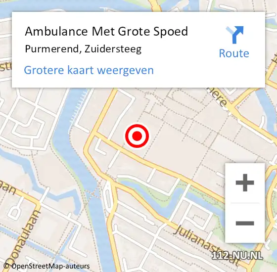 Locatie op kaart van de 112 melding: Ambulance Met Grote Spoed Naar Purmerend, Zuidersteeg op 10 oktober 2023 14:29
