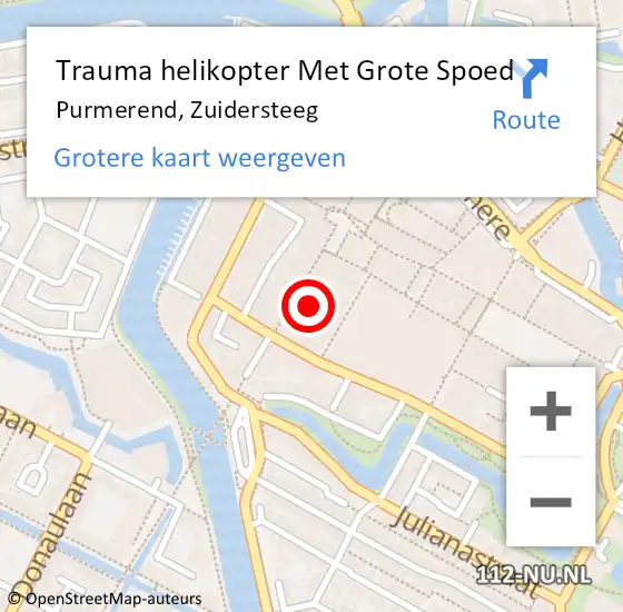 Locatie op kaart van de 112 melding: Trauma helikopter Met Grote Spoed Naar Purmerend, Zuidersteeg op 10 oktober 2023 14:31