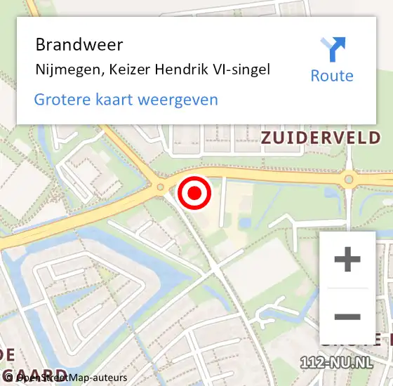 Locatie op kaart van de 112 melding: Brandweer Nijmegen, Keizer Hendrik VI-singel op 10 oktober 2023 14:36