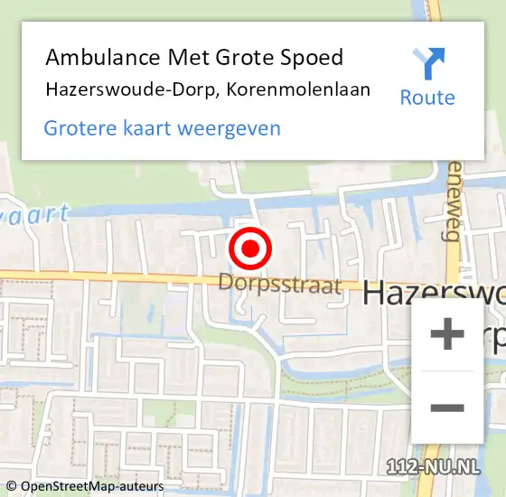 Locatie op kaart van de 112 melding: Ambulance Met Grote Spoed Naar Hazerswoude-Dorp, Korenmolenlaan op 10 oktober 2023 14:47