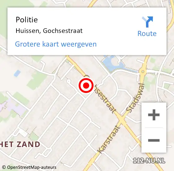 Locatie op kaart van de 112 melding: Politie Huissen, Gochsestraat op 10 oktober 2023 15:03