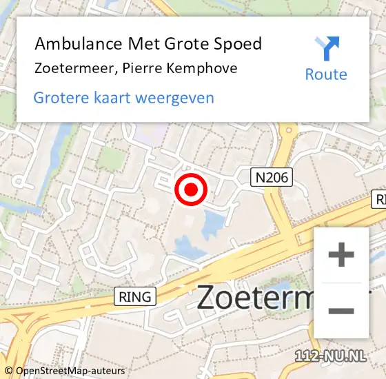 Locatie op kaart van de 112 melding: Ambulance Met Grote Spoed Naar Zoetermeer, Pierre Kemphove op 10 oktober 2023 15:08