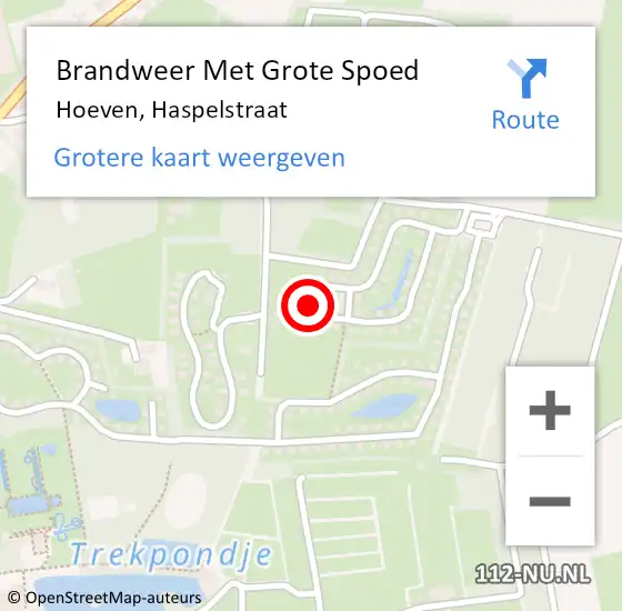 Locatie op kaart van de 112 melding: Brandweer Met Grote Spoed Naar Hoeven, Haspelstraat op 10 oktober 2023 15:12