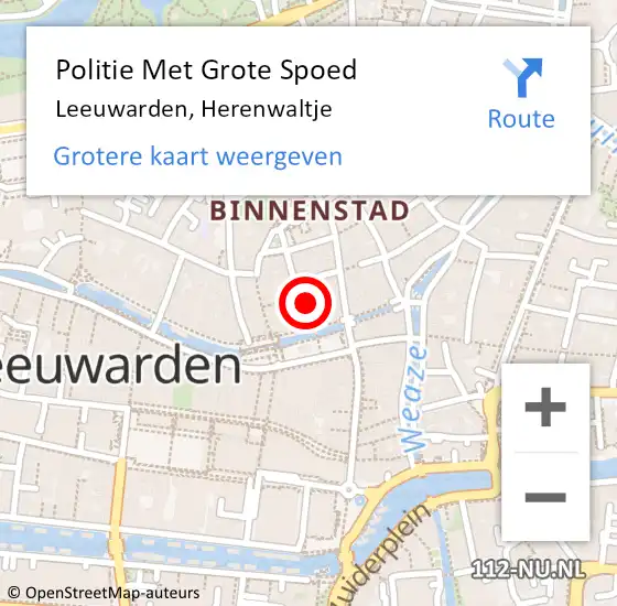 Locatie op kaart van de 112 melding: Politie Met Grote Spoed Naar Leeuwarden, Herenwaltje op 10 oktober 2023 15:16