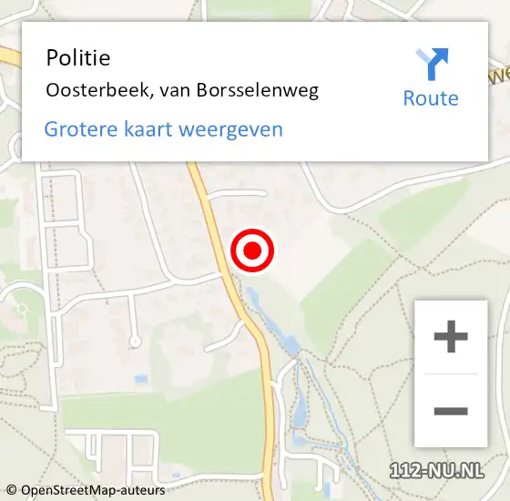 Locatie op kaart van de 112 melding: Politie Oosterbeek, van Borsselenweg op 10 oktober 2023 15:28