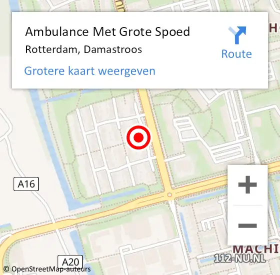 Locatie op kaart van de 112 melding: Ambulance Met Grote Spoed Naar Rotterdam, Damastroos op 10 oktober 2023 15:29