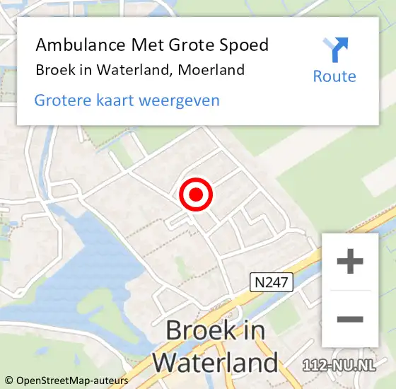 Locatie op kaart van de 112 melding: Ambulance Met Grote Spoed Naar Broek in Waterland, Moerland op 10 oktober 2023 15:45