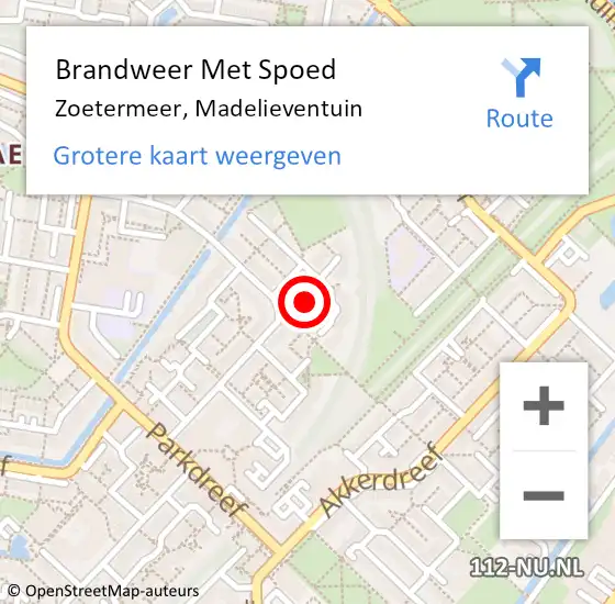 Locatie op kaart van de 112 melding: Brandweer Met Spoed Naar Zoetermeer, Madelieventuin op 10 oktober 2023 16:19