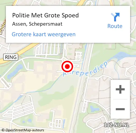 Locatie op kaart van de 112 melding: Politie Met Grote Spoed Naar Assen, Schepersmaat op 10 oktober 2023 16:20