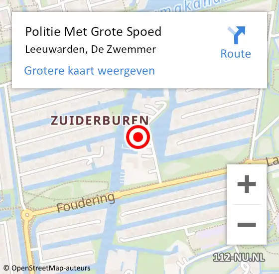 Locatie op kaart van de 112 melding: Politie Met Grote Spoed Naar Leeuwarden, De Zwemmer op 10 oktober 2023 16:22