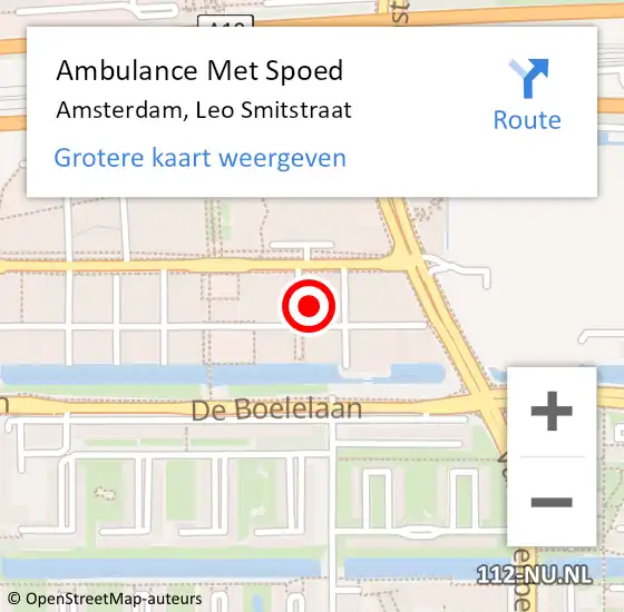 Locatie op kaart van de 112 melding: Ambulance Met Spoed Naar Amsterdam, Leo Smitstraat op 10 oktober 2023 16:48