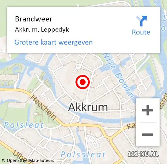 Locatie op kaart van de 112 melding: Brandweer Akkrum, Leppedyk op 10 oktober 2023 17:00