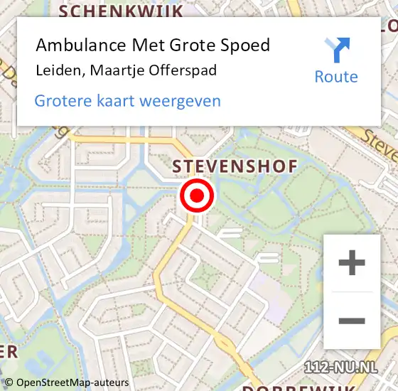 Locatie op kaart van de 112 melding: Ambulance Met Grote Spoed Naar Leiden, Maartje Offerspad op 10 oktober 2023 17:11