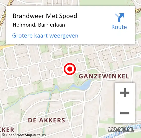 Locatie op kaart van de 112 melding: Brandweer Met Spoed Naar Helmond, Barrierlaan op 10 oktober 2023 17:19