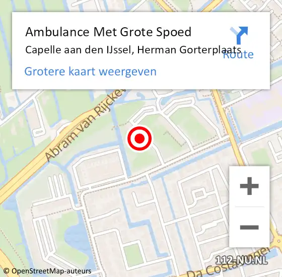 Locatie op kaart van de 112 melding: Ambulance Met Grote Spoed Naar Capelle aan den IJssel, Herman Gorterplaats op 10 oktober 2023 17:28