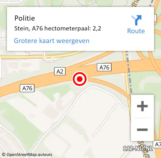 Locatie op kaart van de 112 melding: Politie Stein, A76 hectometerpaal: 2,2 op 10 oktober 2023 17:34
