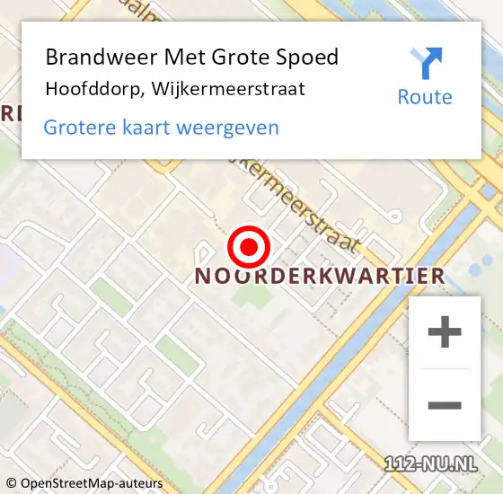 Locatie op kaart van de 112 melding: Brandweer Met Grote Spoed Naar Hoofddorp, Wijkermeerstraat op 10 oktober 2023 17:35