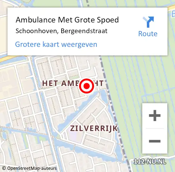 Locatie op kaart van de 112 melding: Ambulance Met Grote Spoed Naar Schoonhoven, Bergeendstraat op 10 oktober 2023 17:52