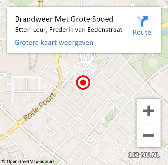 Locatie op kaart van de 112 melding: Brandweer Met Grote Spoed Naar Etten-Leur, Frederik van Eedenstraat op 10 oktober 2023 17:52