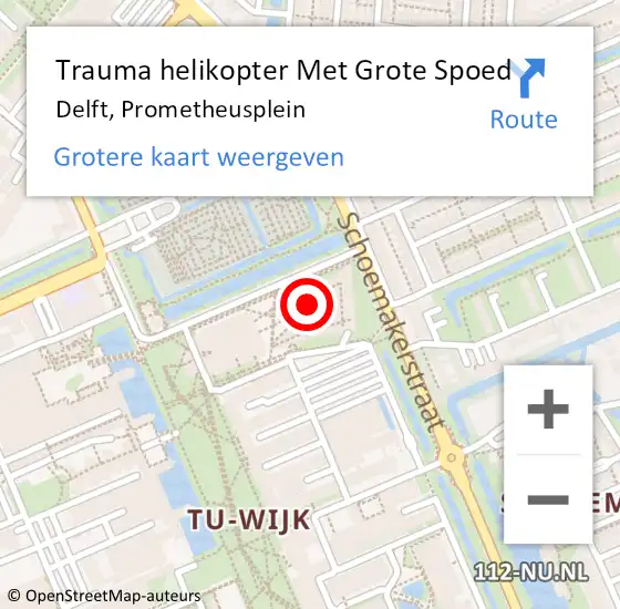 Locatie op kaart van de 112 melding: Trauma helikopter Met Grote Spoed Naar Delft, Prometheusplein op 10 oktober 2023 18:10