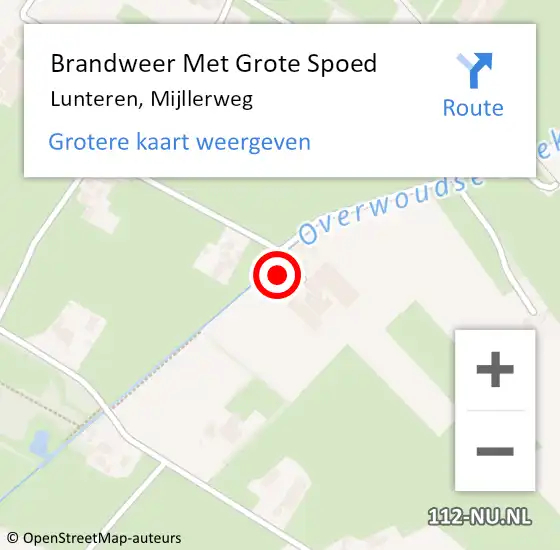 Locatie op kaart van de 112 melding: Brandweer Met Grote Spoed Naar Lunteren, Mijllerweg op 10 oktober 2023 18:32